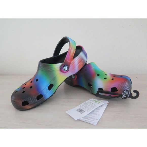 CROCS 207556-0C4 Men's Sz 7 Women's Sz 9 Black/Multi Classic Solarized Clogs - Picture 1 of 4